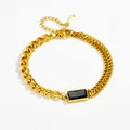 Bracciale in acciaio al titanio dorato 18K con pietra nera taglio smeraldo e doppia catena - Bracciale con zirconia nera