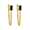 Orecchini in acciaio al titanio placcati oro 18K con pietre nere e catene a maglie - Orecchini a Lobo in Zirconia Nera