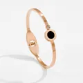 Roségoldenes Armreif mit römischen Ziffern, schwarzer Scheibe und kleinem Diamantbesatz - Römischer Runder Diskus Stil / Roségold