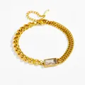 Bracciale in titanio dorato con zircone rettangolare e maglie a catena cubana - Bracciale in Strass Bianco