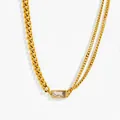 Collana in titanio oro 18K con zircone taglio smeraldo e catena cubana asimmetrica - Collana in Zirconia Bianca