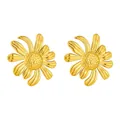 Poliert goldene Blumenohrringe mit strukturierten Blütenblättern im geometrischen Punk-Stil - Sonnenblume Ohrstecker (7800)