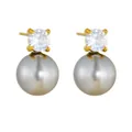 Minimalistische Perlenohrringe mit Zirkonsteinen und grauen Perlenanhängern in Goldoptik - Graue Perle Gold Ohrstecker