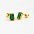Minimalist 18K gold plated heart stud earrings with emerald cut green stone - Green Zirconia Square Style