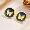 Französische Vintage Schmetterling Ohrstecker in Gold und Marineblau mit Kunstrahmen - Schwarz