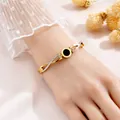 Modischer Armreif aus Gold-Titanstahl mit römischen Ziffern und Pavé-Diamant-Verzierung - Weißer Strass Gewebter Römischer (4034) / Gold
