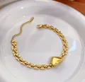 Goldenes Herzanhänger Armband mit rechteckiger Gliederkette und Glanz-Finish - Armband / Gold