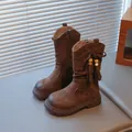 Brown suede kids tall boots featuring ethnic fringe details and side zipper closure - EU 26 / Brown