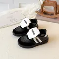 Classic black and white children's fashion sneakers with hook-and-loop straps and PAED logo - EU 27 / Black