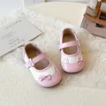 Chaussures Mary Jane pour filles en cuir verni rose et blanc avec nœud et boucle cartoon - Pointure 21 (Longueur Intérieure 13.8cm) / Rose