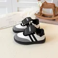 Girls' black white grey color block casual sneakers with hook-and-loop straps and thick soles - EU 27 / White