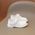 White girls' leather brogue shoes with decorative perforation and velcro strap - EU 21 / White