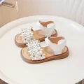 Sandalias blancas de niña con flores 3D y detalles de diamantes de imitación - EU 22 / Beige