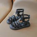 Girls' black roman gladiator sandals with metallic buckle and platform soles - EU 23 / Black