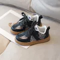 Sneakers retrò per bambini in ecopelle nera e tessuto con suola in gomma marrone - EU 27 / Nero