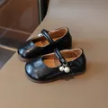 Girls black matte Mary Jane shoes with elegant pearl cherry charms and non-slip sole - EU 21 / Black