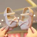 Rosa Mary Jane Schuhe für Mädchen mit großer Schleife und eleganter Perlenkette - Größe 16 (Innenlänge 11.9cm) / Rosa
