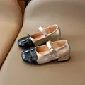 Elegant gold and black girls Mary Jane shoes with camellia flower and rhinestone charm - EU 27 / Gold