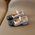 Silver and black Mary Jane shoes for girls with rose buckle and pearl finish - EU 27 / Silver