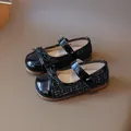 Κοριτσίστικα παπούτσια Mary Jane από μαύρο tweed με φιόγκο και λουράκι Velcro - EU 21 / Μαύρο