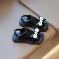 Girls black sandals with large white bow and elastic strap for summer comfort - EU 26 / Black