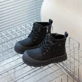 Kids black matte leather boots with side pocket detail and non-slip thick rubber soles - EU 26 / Black