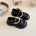Zapatos Mary Jane negros mate para niña con correas de perlas y lazo de seda suave - EU 26 / Negro