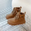 Camel brown kids boots with decorative side pocket and anti-slip rubber thick sole - EU 26 / Khaki