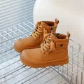 Classic brown children's lace-up boots with decorative side pocket and zipper closure - EU 26 / Yellow