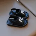 Kids black leather sandals with white letters and elastic back strap for toddlers - EU 21 / Black