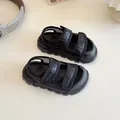Black girls sandals with quilted straps and adjustable velcro on thick rubber soles - EU 23 / Black