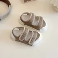 Khaki quilted toddler sandals with dual velcro straps and thick anti-slip white soles - EU 24 / Khaki