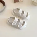 Beige quilted toddler girl sandals with velcro straps and non-slip thick white sole - EU 21 / Beige