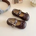 Dunkelbraune Mädchen Mary Jane Schuhe mit klassischer Schleife und verstellbarer Schnalle - EU 21 / Braun