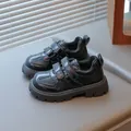 Klassieke zwarte lederen kinderschoenen met dubbele klittenband en antislipzool - EU 26 / Klittenband Zwart