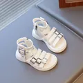 Fashionable white girls' Roman sandals with metallic buckles and chunky soles - EU 26 / Off White