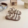 Elegantes sandalias beige para niñas con lazos y suelas marrones gruesas para el verano - EU 31 / Beige