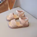 Pink toddler girls' flat sandals with floral 3D appliques and velcro ankle straps - 22 / Pink