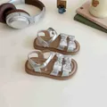 Silver girls' open-toe sandals with rhinestone bows and metallic finish straps - EU 21 / Silver