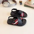 Boys' black platform sandals with red and white striped straps and velcro closure - EU 26 / Black with Red Stripes