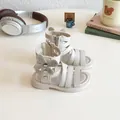 White gladiator sandals for girls featuring a sparkling rhinestone bow and back zipper - EU 22 / Beige