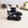 Girl's black gladiator sandals with hollow out straps and thick non-slip rubber soles - EU 23 / Black
