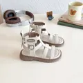 Beige multi-strap girls Roman sandals with thick non-slip soles and side zip detail - EU 23 / Beige