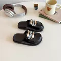 Girls' black patent leather mule shoes with gold metal buckle and letter detail - EU 26 / Black