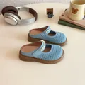 Light blue woven mule for girls featuring pearl accents and a comfortable thick sole - EU 26 / Blue