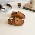 Brown girls' open-toe sandals with matte leather straps and ergonomic cork footbed - EU 21 / Brown