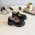 Girls' black patent leather Mary Jane shoes with thick soles and double magic tape straps - EU 26 / Black