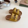 Kids dopamine yellow double-buckle sandals with soft cork footbed and suede upper - EU 21 / Yellow