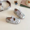 Silver metallic girls Mary Jane flats with large mesh bow accent and elastic strap - 16 / Silver