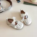 White girls Mary Jane flats with organza bow and ruffled edges in classic Korean style - 16 / Beige